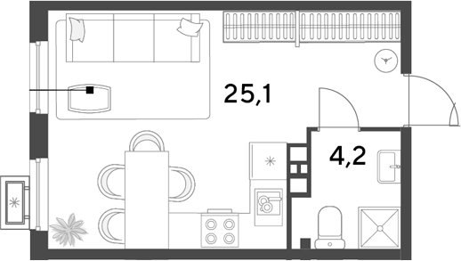 Студия, 29.3 м², 6/18 этаж, ЖК «Парк Победы»