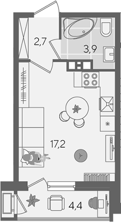 Студия, 23.8 м², 5/24 этаж, ЖК «Рекорд»