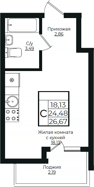Студия, 24.48 м², 8/10 этаж, ЖК «Европа-Сити»