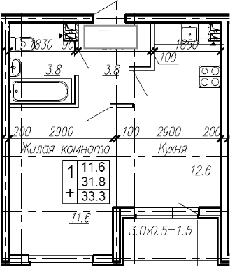 1-комн., 31.8 м², 1/4 этаж, ЖК «Эво»