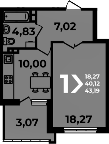1-комн., 40.12 м², 10/19 этаж, ЖК «Аксиома»