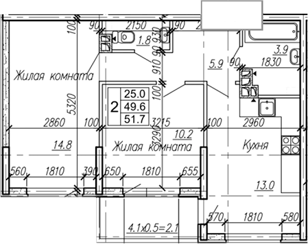 Продается 2-комн. квартира, 49.6 м²
