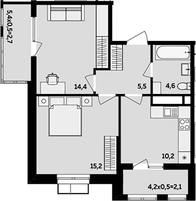 2-комн., 49.9 м², 7/16 этаж, ЖК «МегаСити»