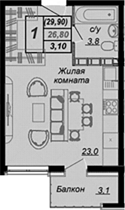 Студия, 26.8 м², 13/16 этаж, ЖК «Чайные Холмы»