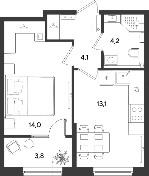 1-комн., 35.4 м², 2/9 этаж, ЖК «Ридз»