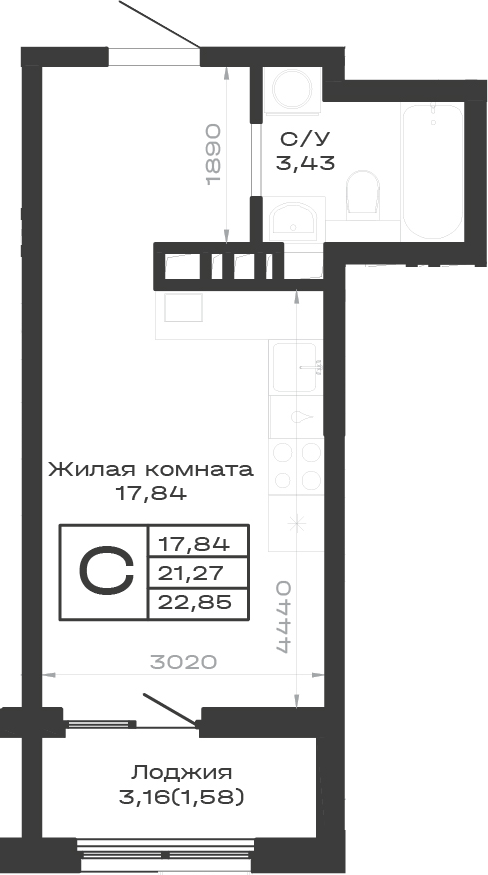 Продается 1-комн. квартира, 21.27 м²