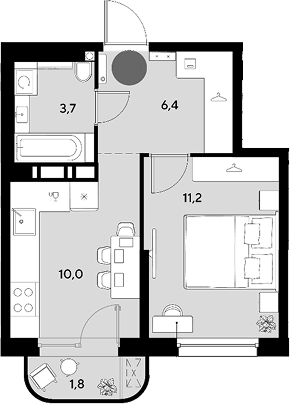1-комн., 31.3 м², 3/16 этаж, ЖК «Грейд»