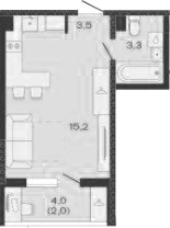 Студия, 22 м², 2/4 этаж, ЖК «Дзенпарк»