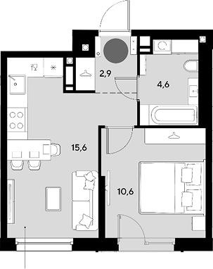 2-комн., 33.7 м², 7/16 этаж, ЖК «Грейд»