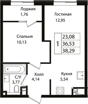 2-комн., 36.53 м², 6/18 этаж, ЖК «Патрики»