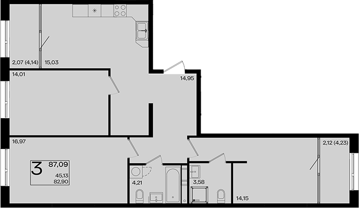4+ комнаты, 82.9 м², 3/10 этаж, ЖК «Патрики»