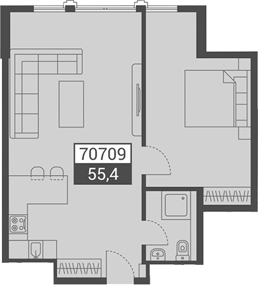Продается 1-комн. квартира, 55.4 м²