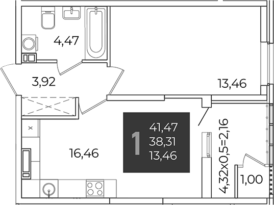 1-комн., 38.31 м², 20/21 этаж, ЖК «Образцово»