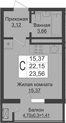 Продается 1-комн. квартира, 22.15 м²