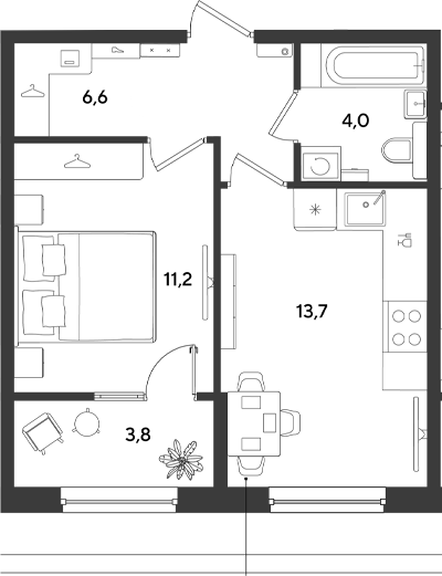 1-комн., 35.5 м², 2/9 этаж, ЖК «Ридз»