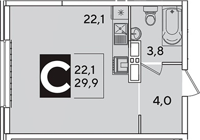 Студия, 29.9 м², 13/16 этаж, ЖК «Самолет»