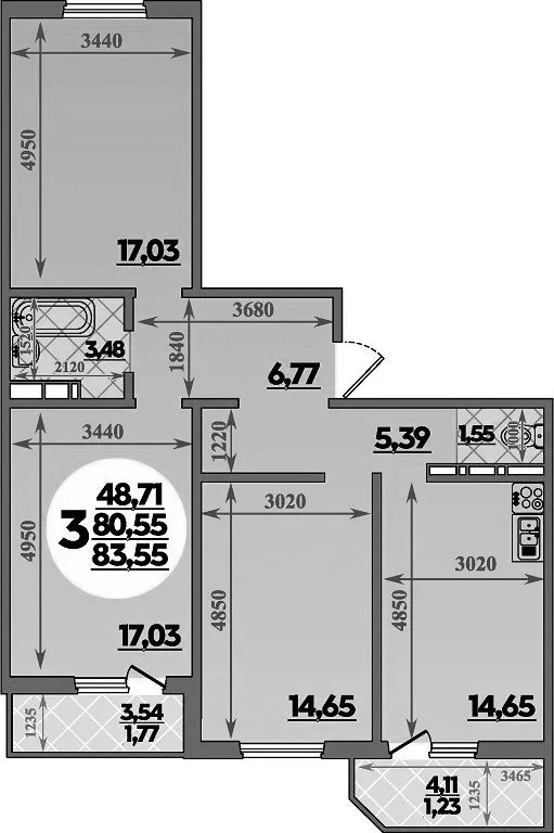 Продается 3-комн. квартира, 80.55 м²
