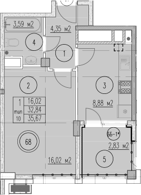 1-комн., 32.84 м², 2/10 этаж, ЖК «Agoy Park Residence by Lavicon»