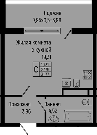 Студия, 27.79 м², 9/16 этаж, ЖК «Sun Hills Ольгинка»