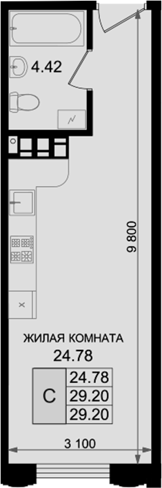 Студия, 29.2 м², 2/8 этаж, ЖК «Резиденция морей»