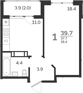1-комн., 37.7 м², 19/24 этаж, ЖК «Все Свои VIP»