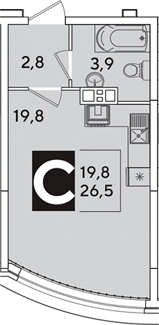 Студия, 26.5 м², 3/16 этаж, ЖК «Самолет»