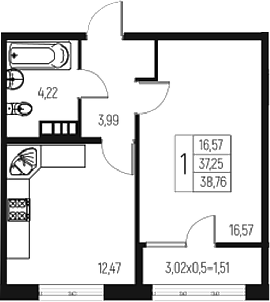 Продается 1-комн. квартира, 37.25 м²