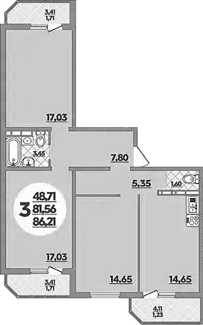 3-комн., 81.56 м², 5/16 этаж, ЖК «Восточный. Квартал №6»