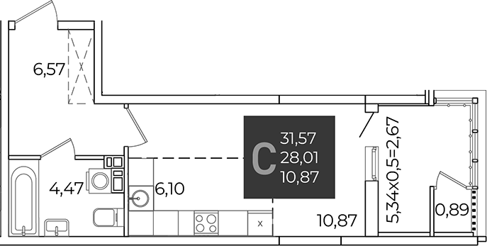 Студия, 28.01 м², 3/21 этаж, ЖК «Образцово»
