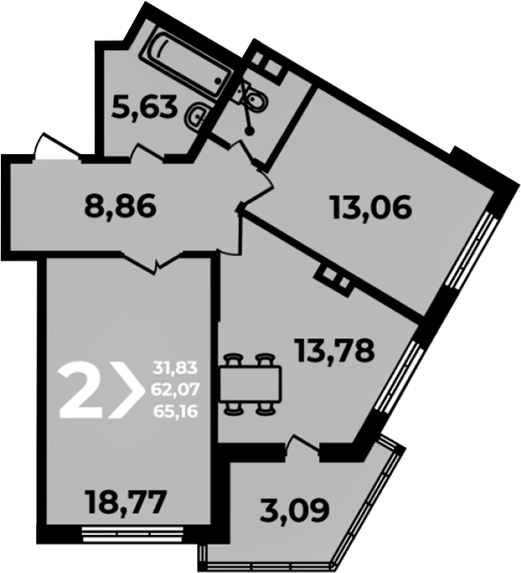 2-комн., 62.07 м², 10/19 этаж, ЖК «Аксиома»
