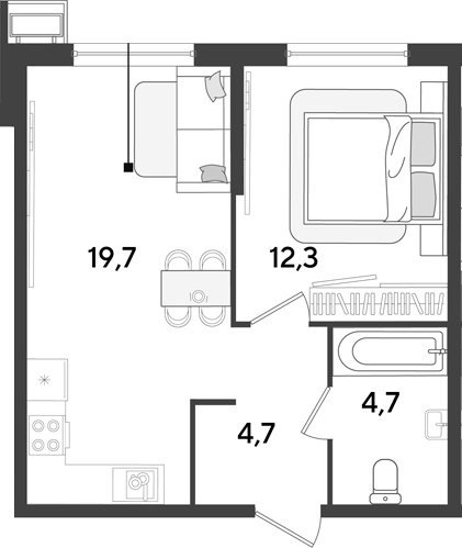 2-комн., 41.4 м², 2/9 этаж, ЖК «Парк Победы»