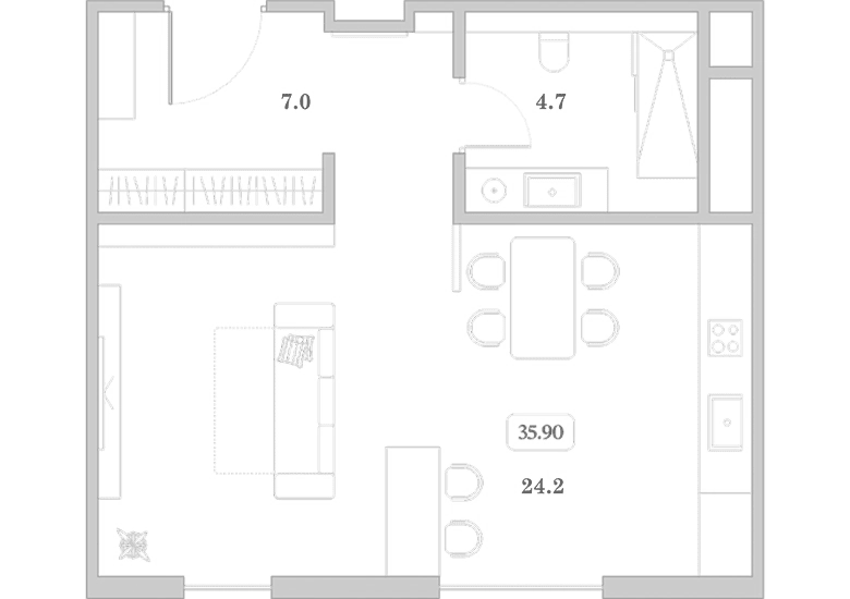 Студия, 35.9 м², 3/7 этаж, ЖК «Граф Толстой»