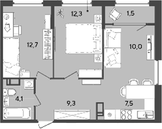 3-комн., 55.9 м², 17/18 этаж, ЖК «Порто-Ново»
