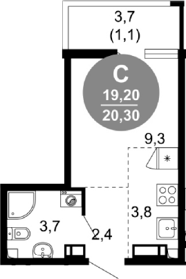 Студия, 19.2 м², 7/17 этаж, ЖК «Лестория»