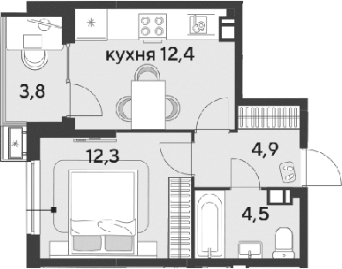 1-комн., 34.1 м², 8/9 этаж, ЖК «Парк Победы»