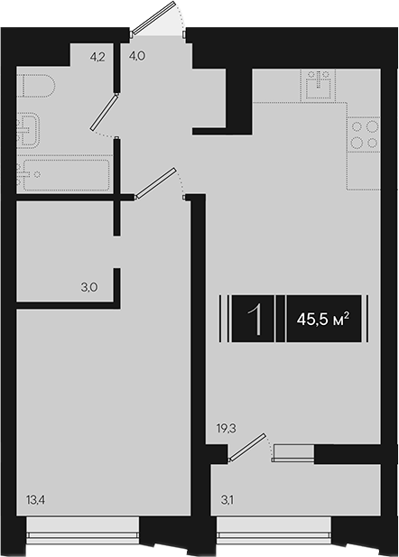 1-комн., 43.95 м², 6/18 этаж, ЖК «Эрмитаж»