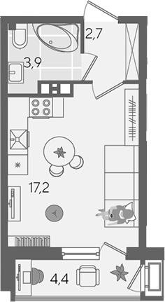 Студия, 23.8 м², 8/24 этаж, ЖК «Рекорд»