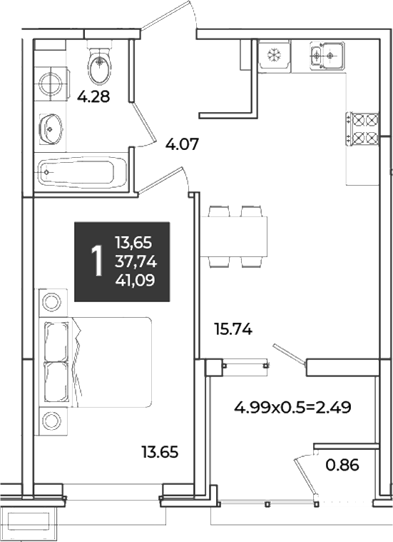 1-комн., 37.74 м², 2/18 этаж, ЖК «Образцово»