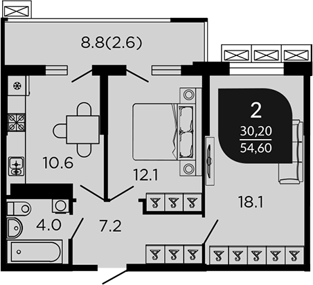 Продается 2-комн. квартира, 53.67 м²