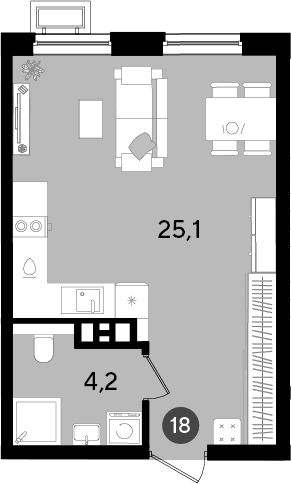 Студия, 29.3 м², 4/18 этаж, ЖК «Парк Победы»
