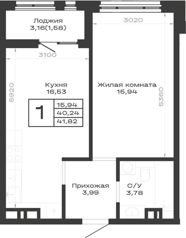 Продается 1-комн. квартира, 40.24 м²