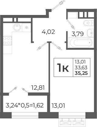 1-комн., 35.93 м², 9/12 этаж, ЖК «Высочество»