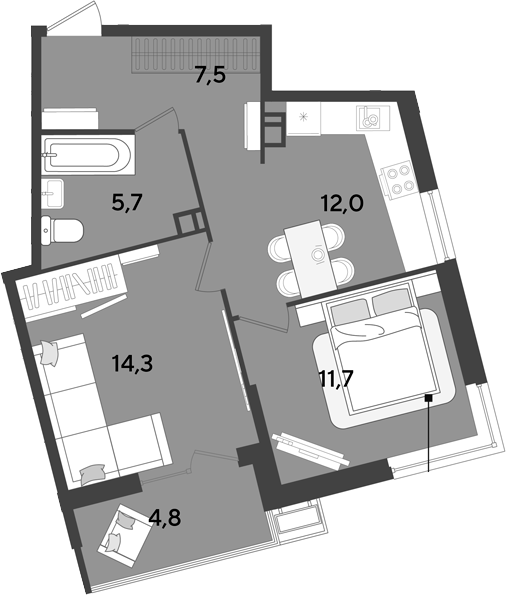 2-комн., 51.4 м², 3/18 этаж, ЖК «Парк Победы»