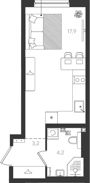 Студия, 25.3 м², 2/9 этаж, ЖК «Самолет»