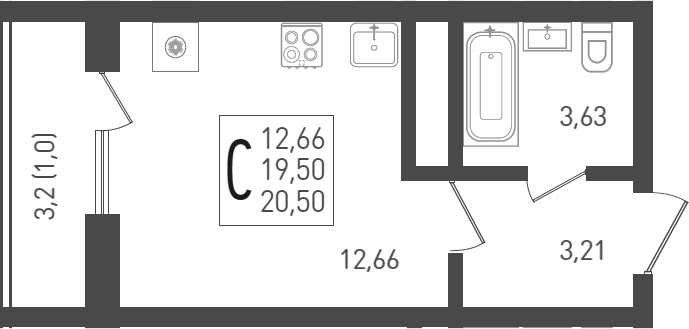 Студия, 21.3 м², 2/24 этаж, ЖК «ЖК «Кубанская Крепость»»