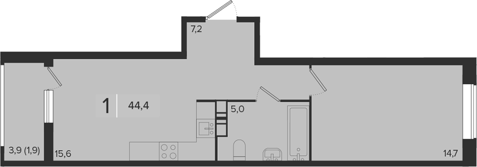 1-комн., 42.5 м², 3/18 этаж, ЖК «Эрмитаж»