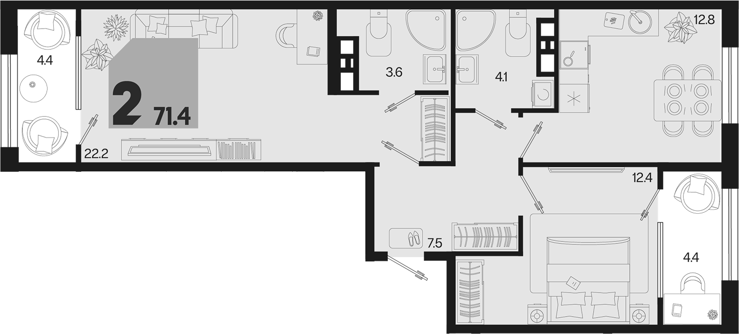Продается 2-комн. квартира, 62.6 м²