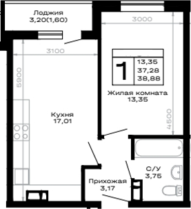 Продается 1-комн. квартира, 37.28 м²