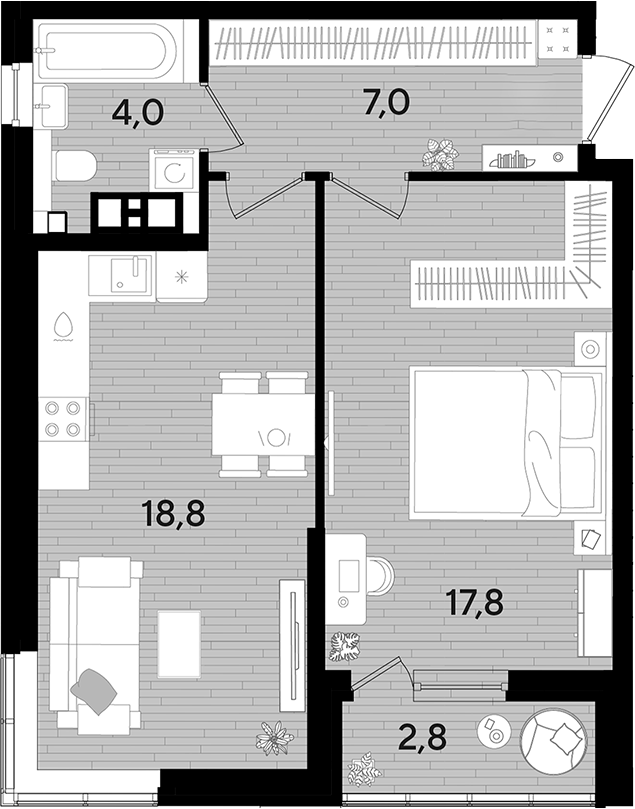 1-комн., 47.6 м², 3/16 этаж, ЖК «DОГМА ПАРК»
