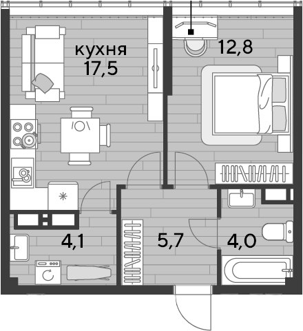 1-комн., 44.1 м², 15/16 этаж, ЖК «DОГМА ПАРК»